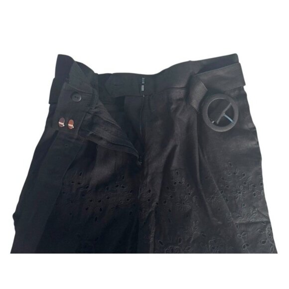 LOFT Women's Sz 4 Black Belted Pleated Eyelet Linen Blend Shorts NWT - Picture 4 of 9